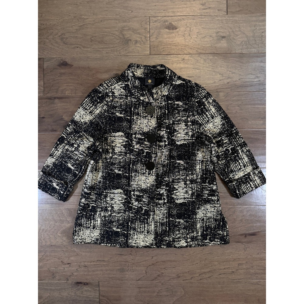 JM Collection Womens XL Black Gold Metallic Abstract Button Front Jacket